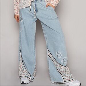 POL Floral Drawstring Denim Pants